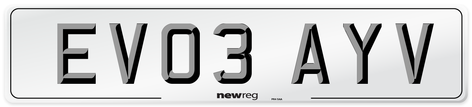 EV03 AYV Number Plate from New Reg